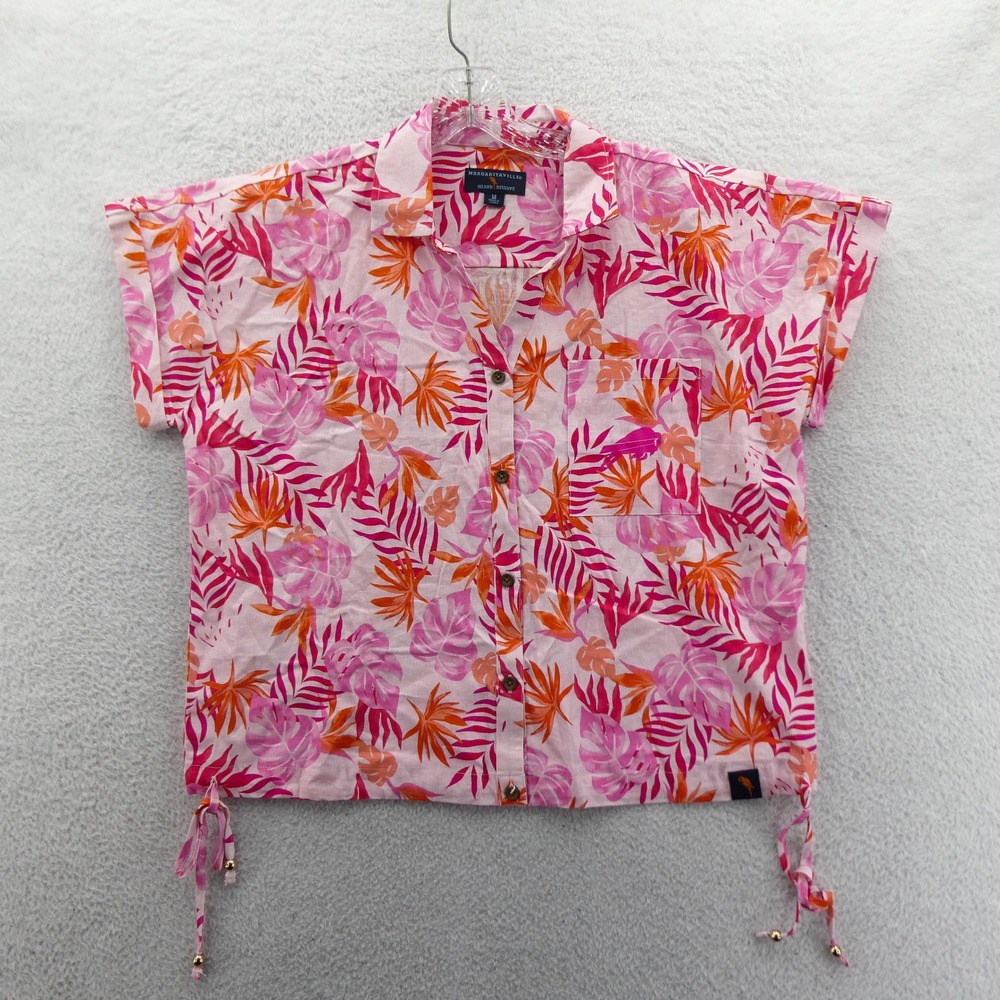 Margaritaville Top Womens‎ Medium Island Reserve Pink Orange Tropical Leaf Shirt